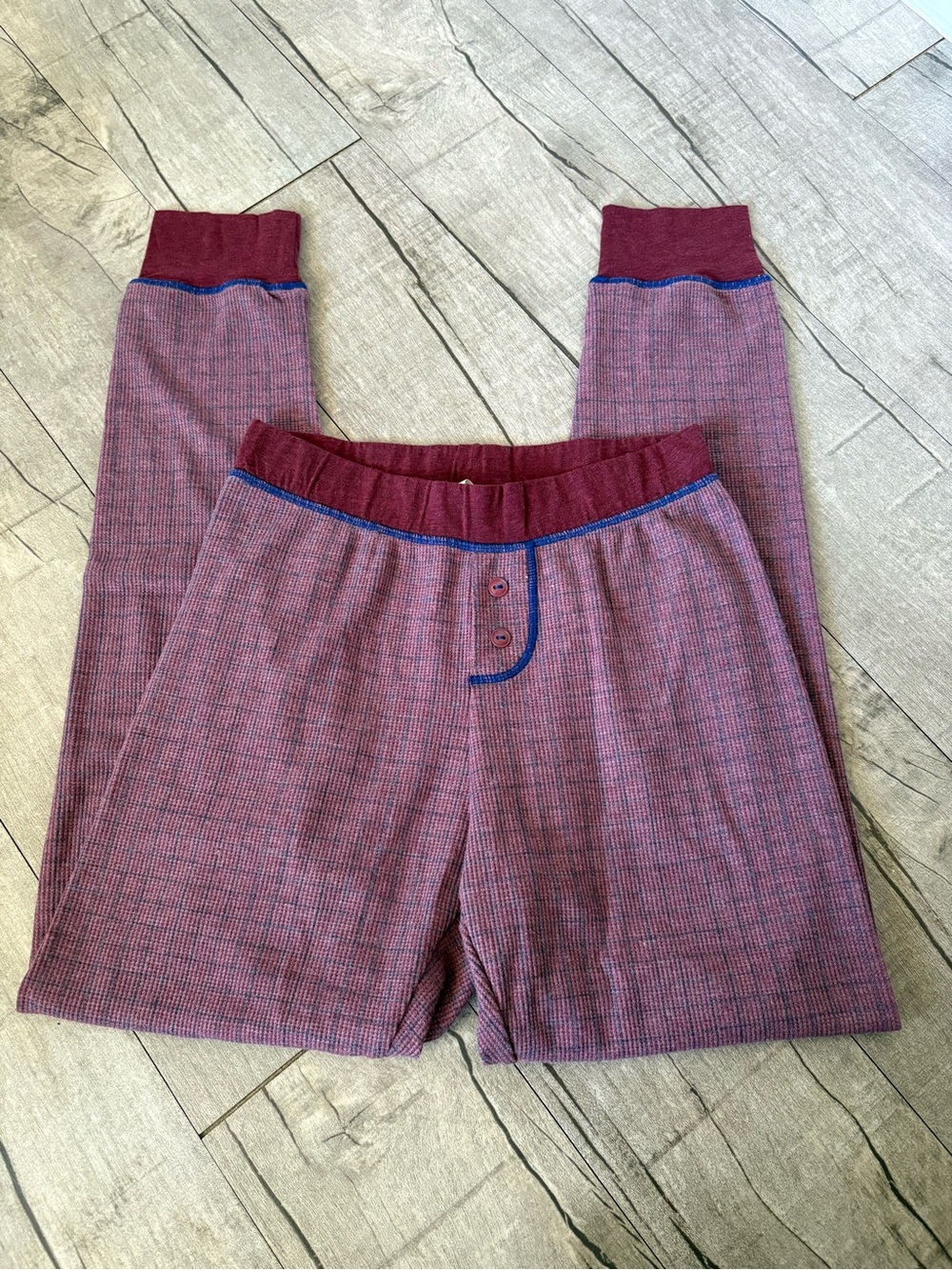 Women's Maroon Sleep Waffle Pants with Contrast Trim